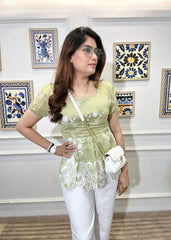 Serene Scallop Peplum Top (Green)