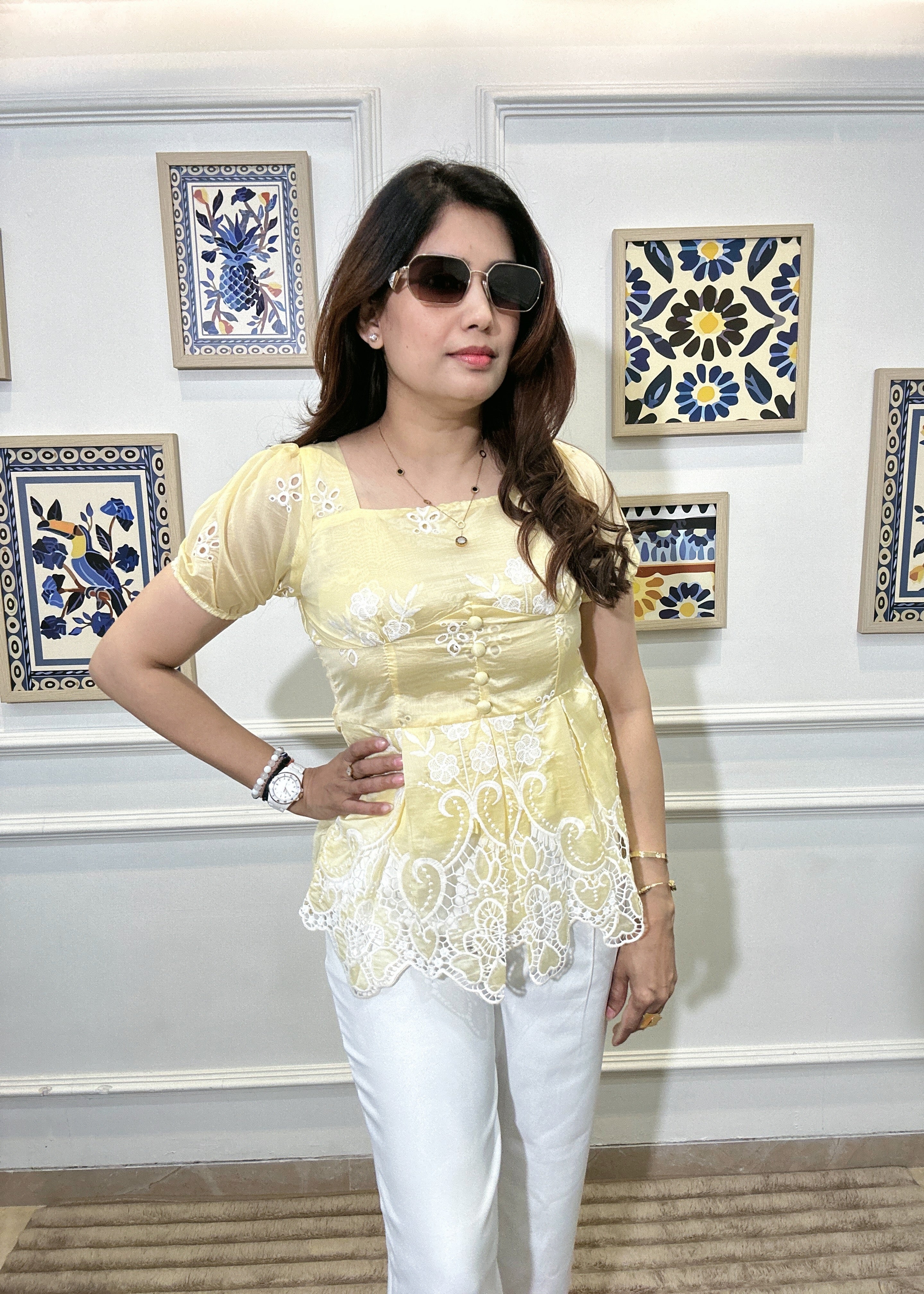 Serene Scallop Peplum Top (Yellow)
