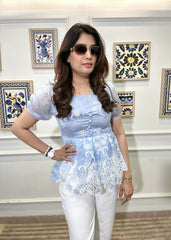Serene Scallop Peplum Top (Blue)