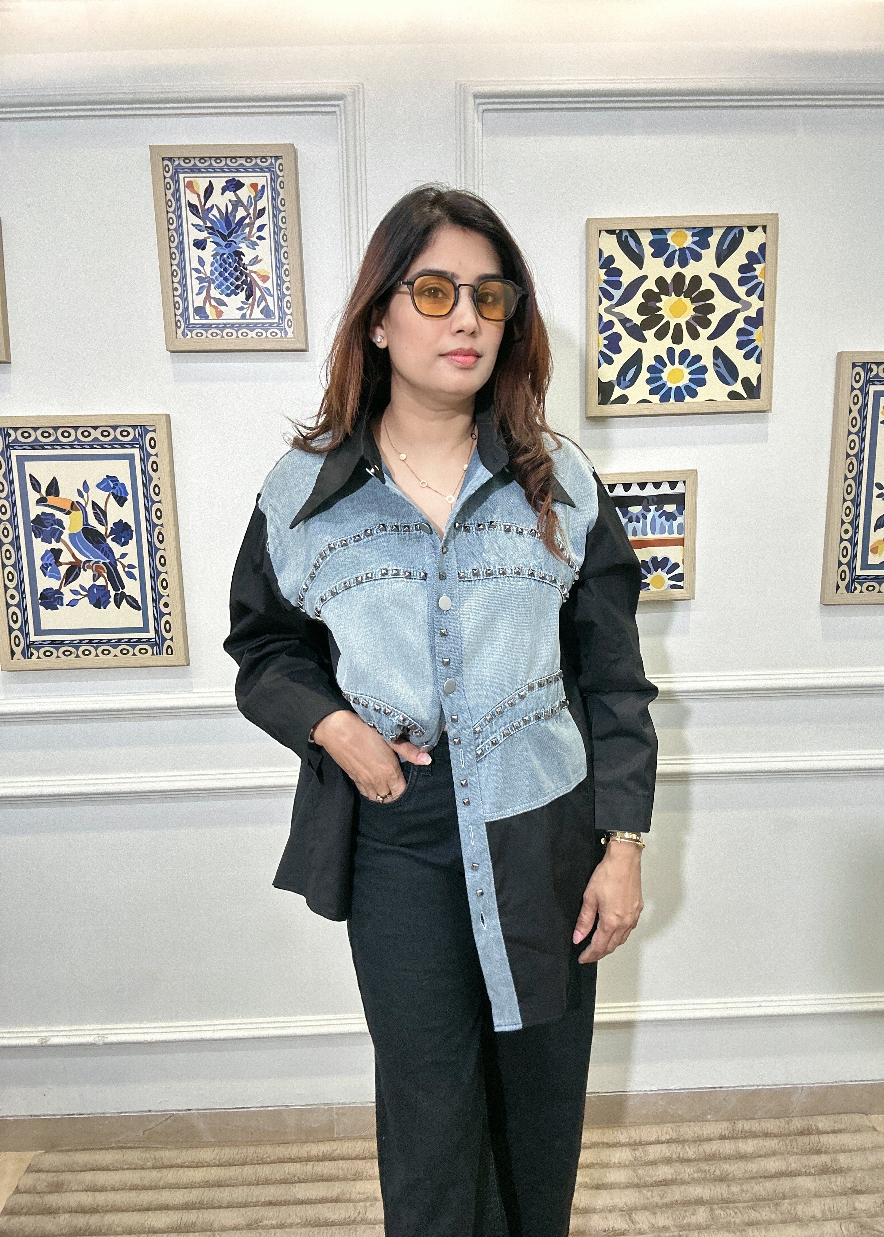 Studded Denim Shirt (Black)