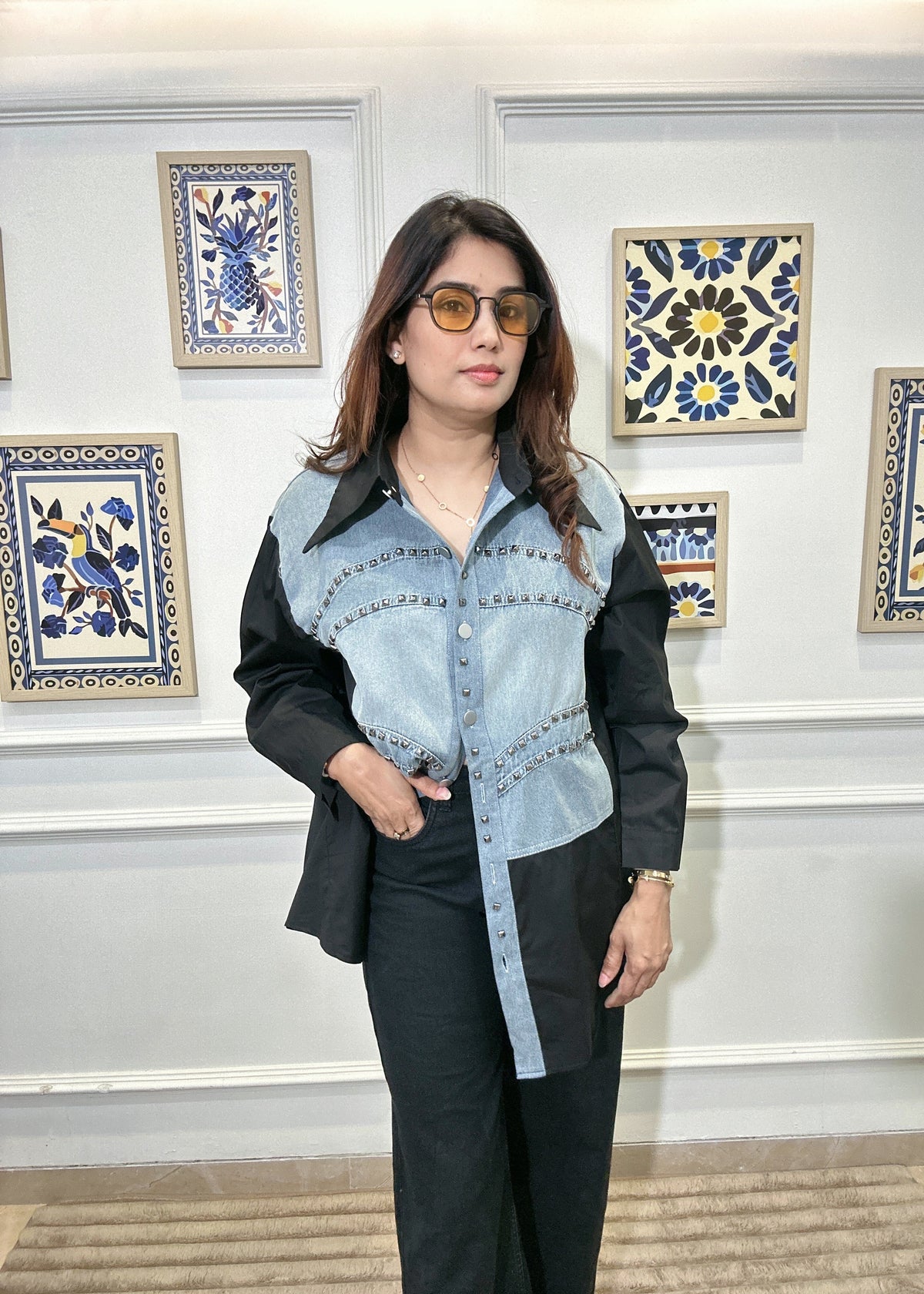Studded Denim Shirt (Black)