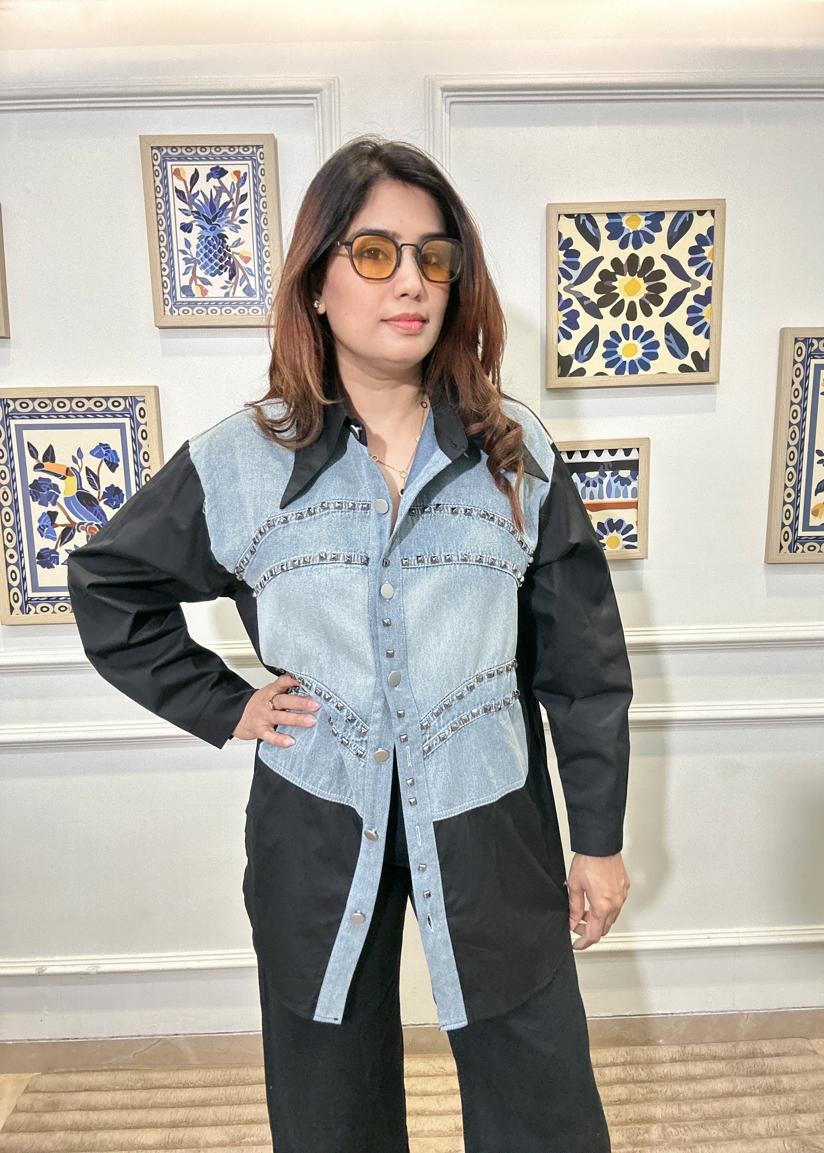 Studded Denim Shirt (Black)