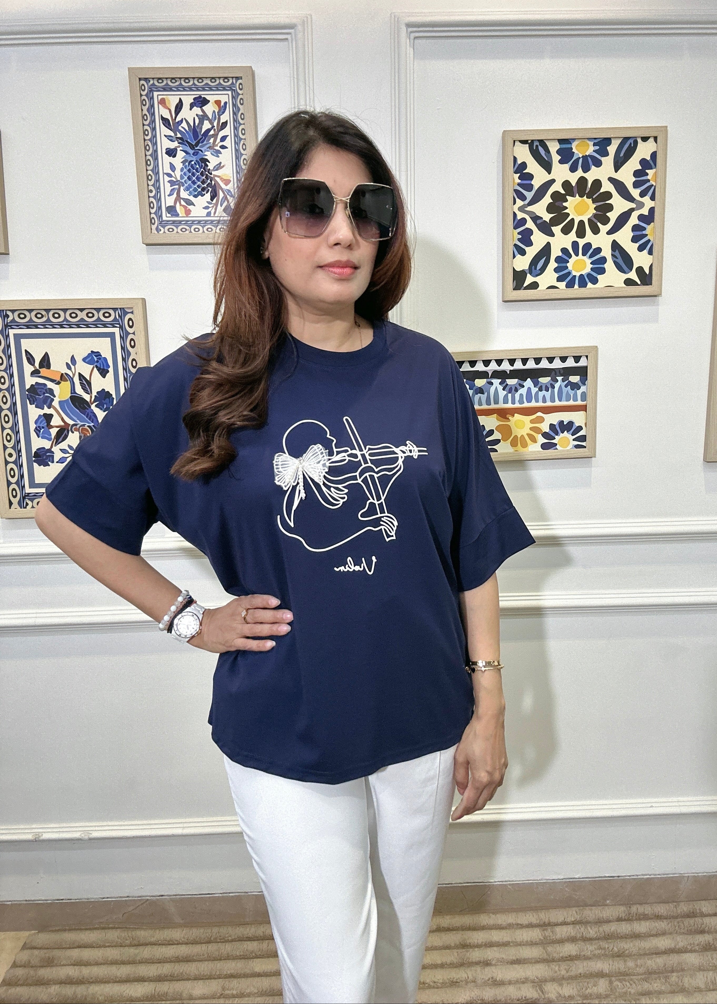Violin Muse Baggy T-Shirt (Blue)