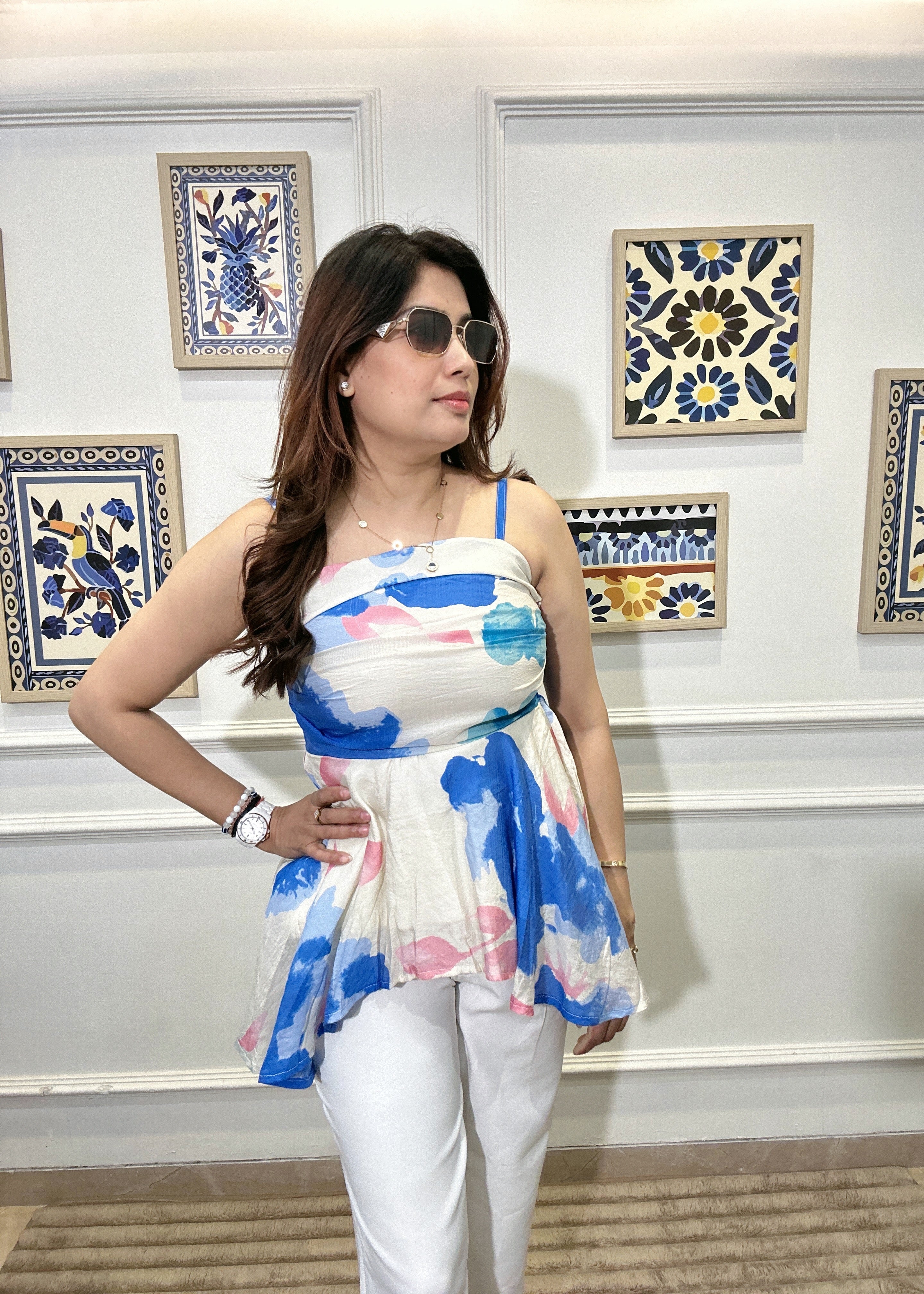Apricot Bloom Smocked Cami (Blue)