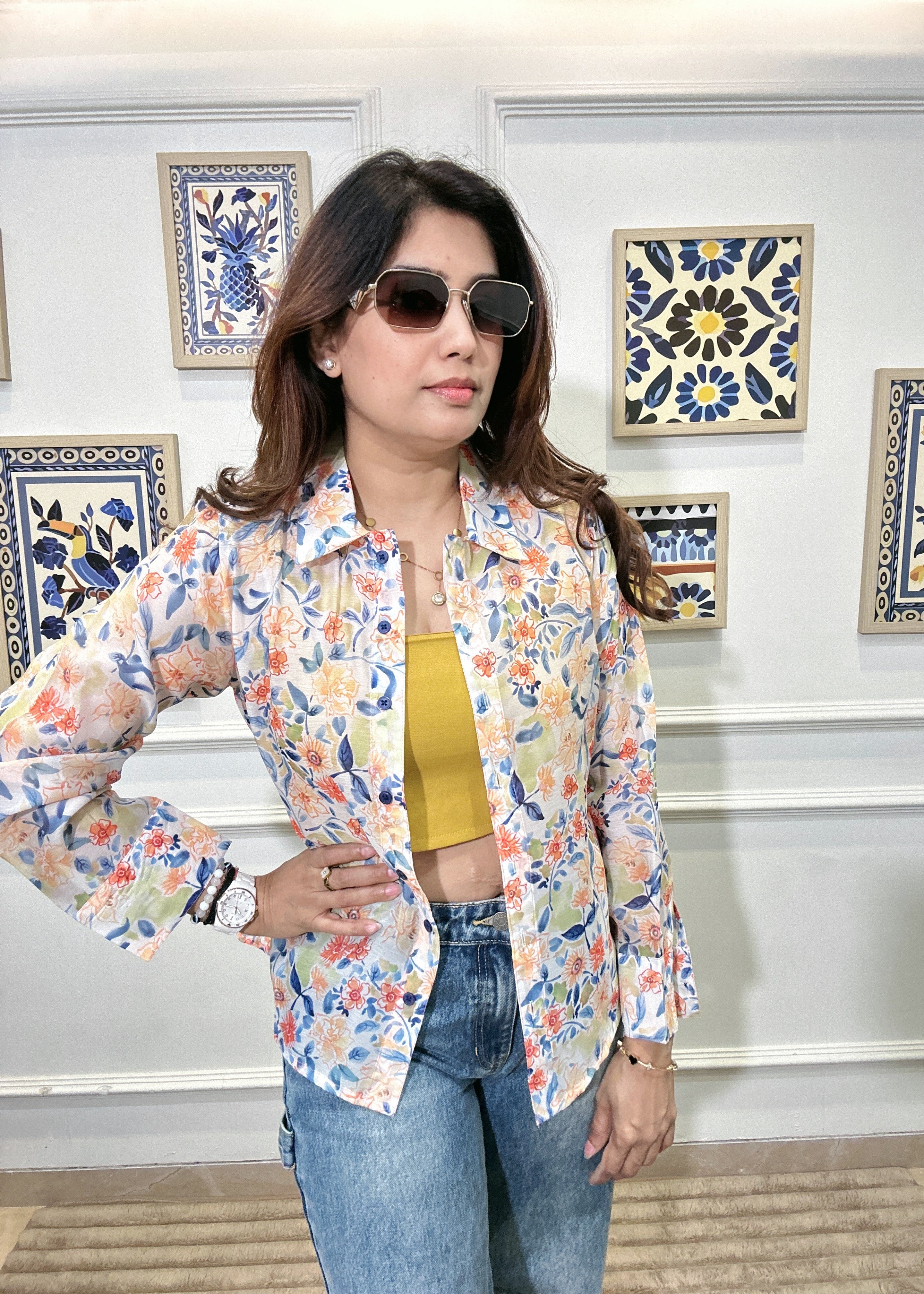Mint Garden Organza Shirt (Cream)