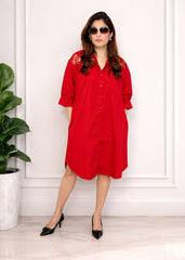 Midnight Cut Out Shirt Dress (Cherry)