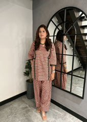 Blush Pink Geometric Co-ord Set with Contrast Detailing