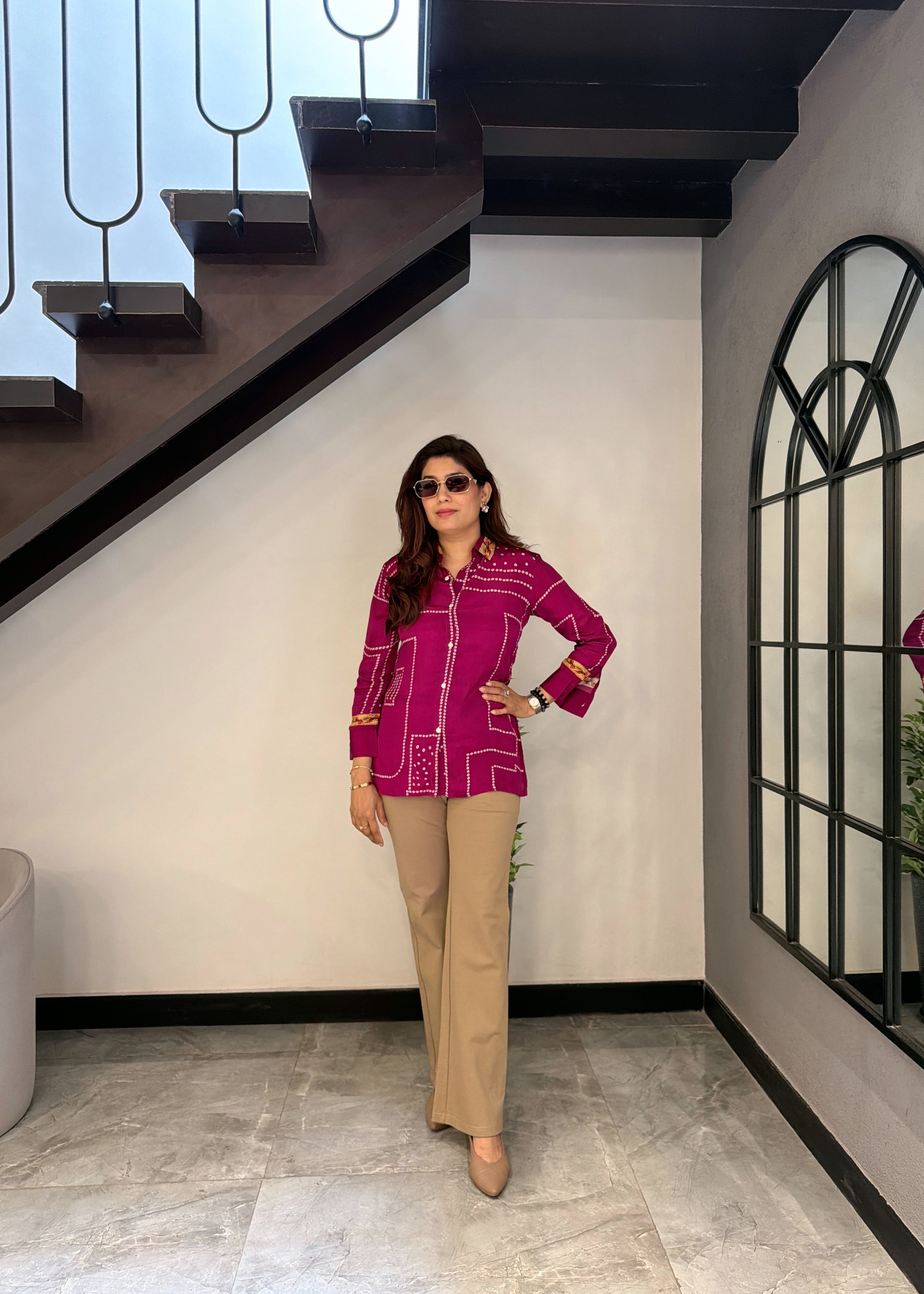 Bandani Kalamkari Shirt Crepe (Magenta)