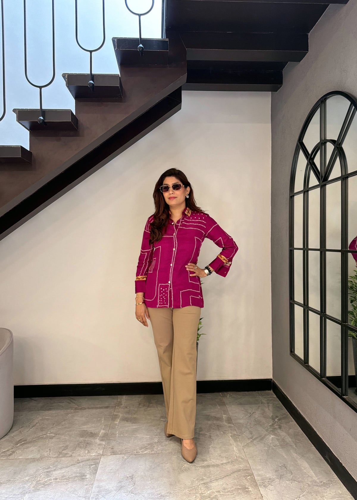 Bandani Kalamkari Shirt Crepe (Magenta)