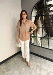 Pinstripe Jacket Shirt (Brown)