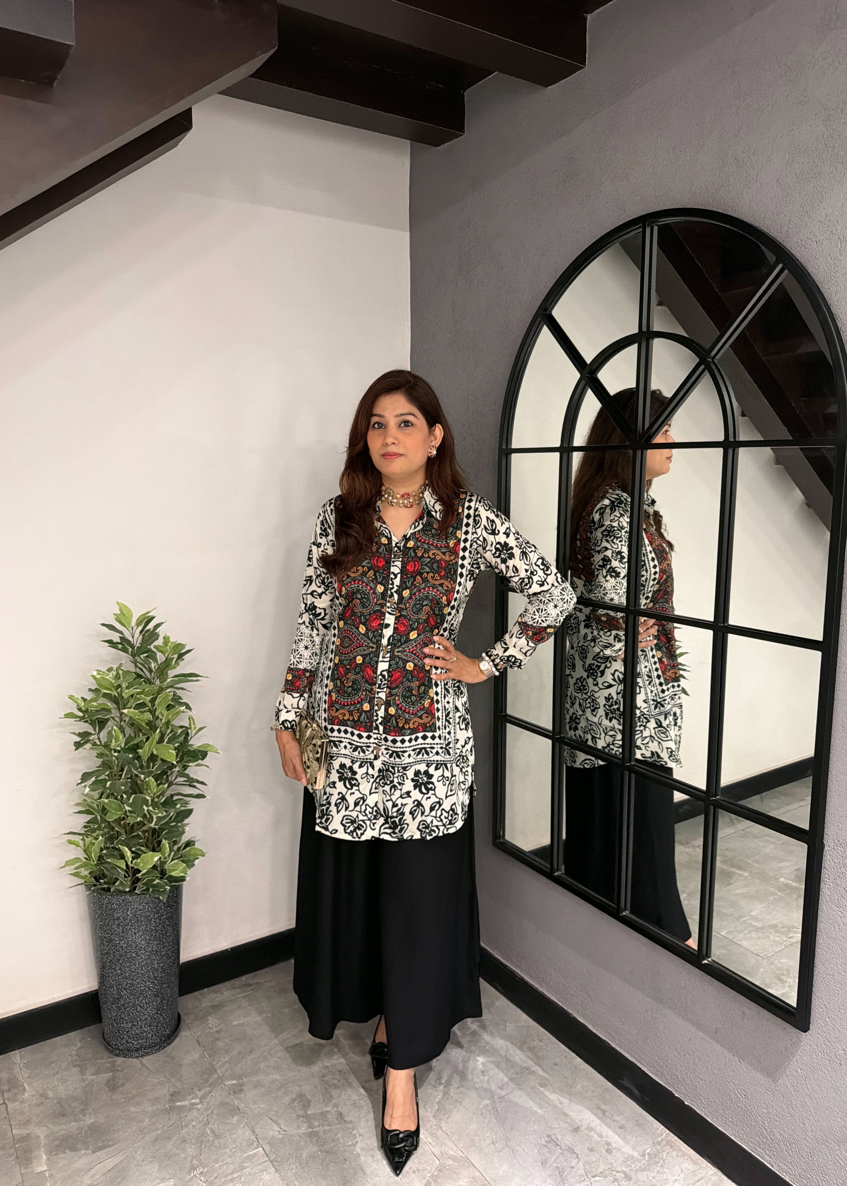 Paisley B&W Crepe Co-ord Set