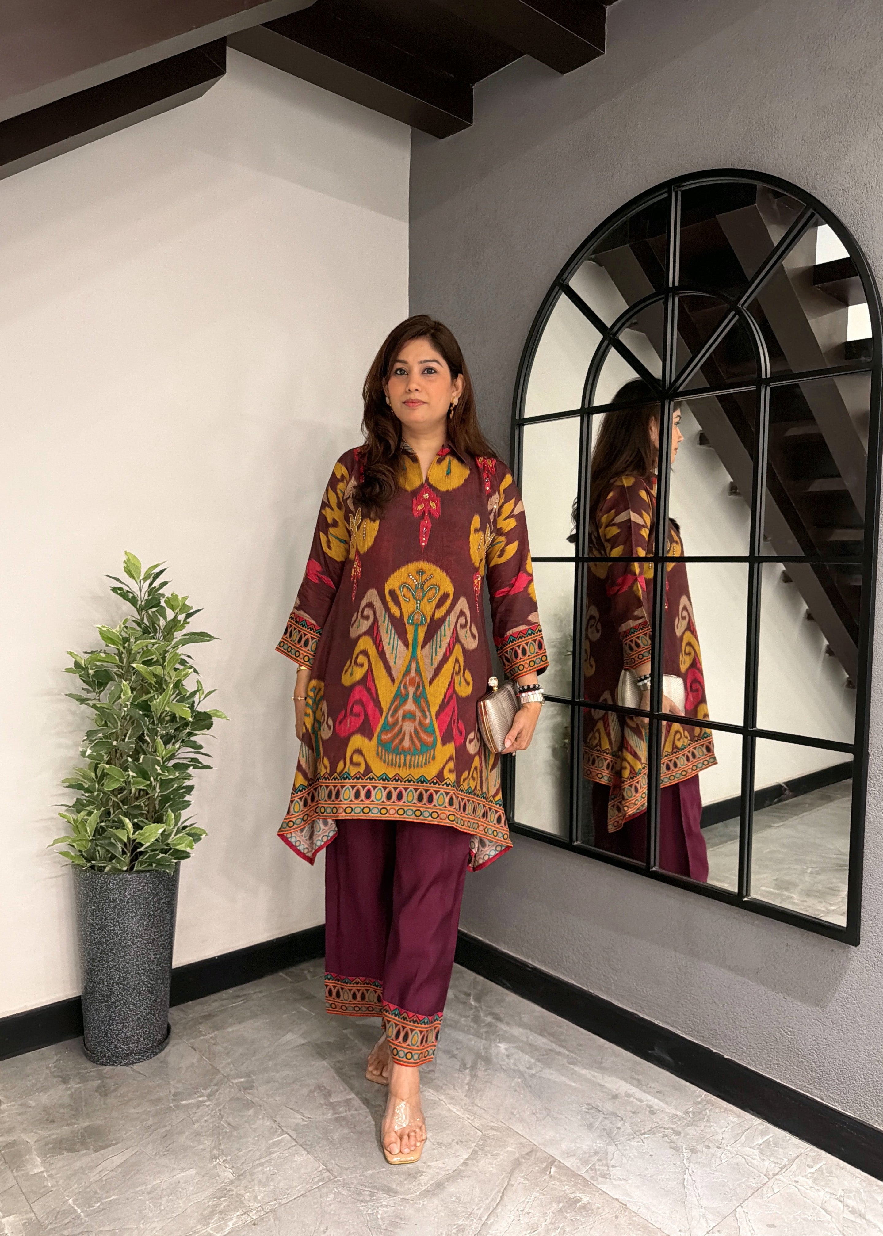 Ruby Royale Ikkat Choga Set