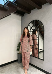 Blush Pink Geometric Co-ord Set with Contrast Detailing
