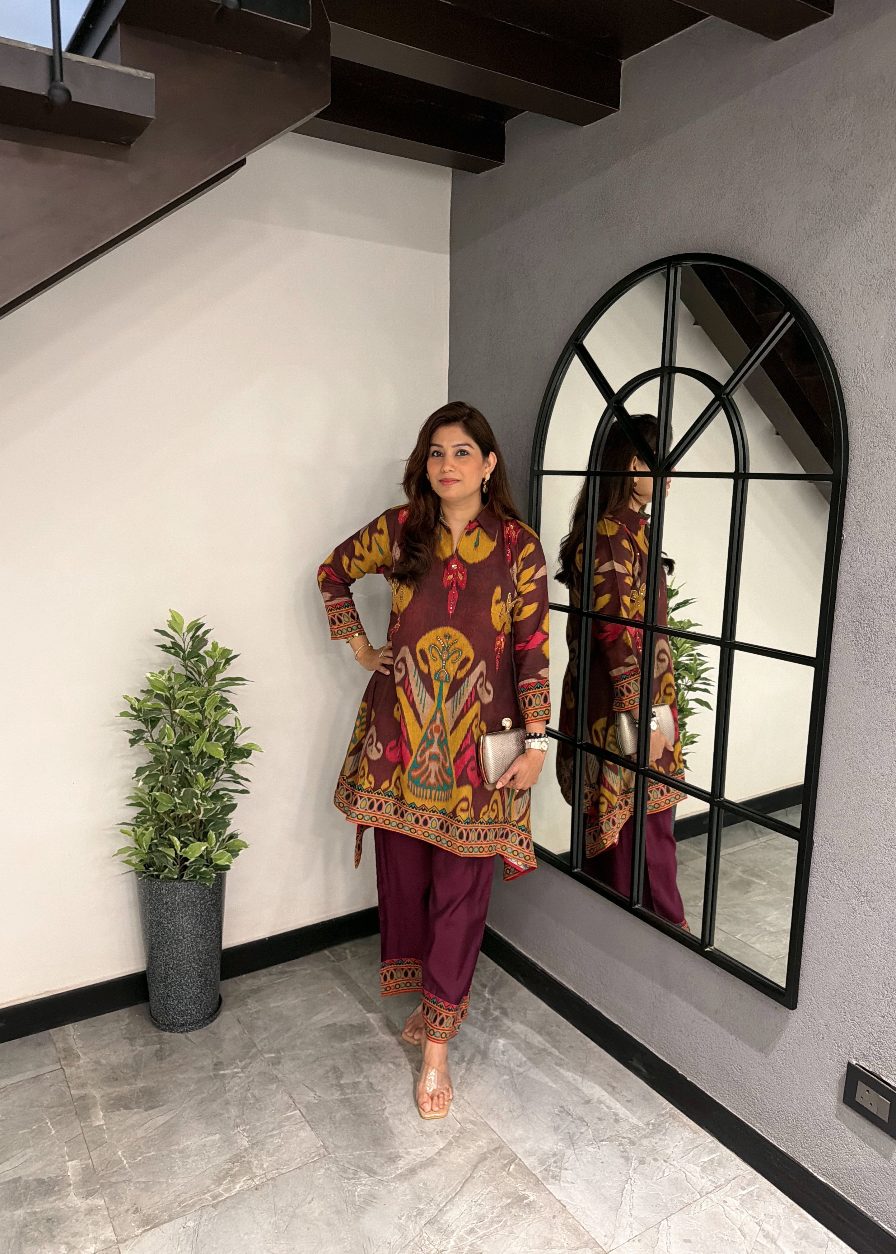 Ruby Royale Ikkat Choga Set