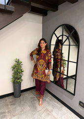 Ruby Royale Ikkat Choga Set