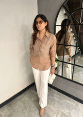 Pinstripe Jacket Shirt (Brown)