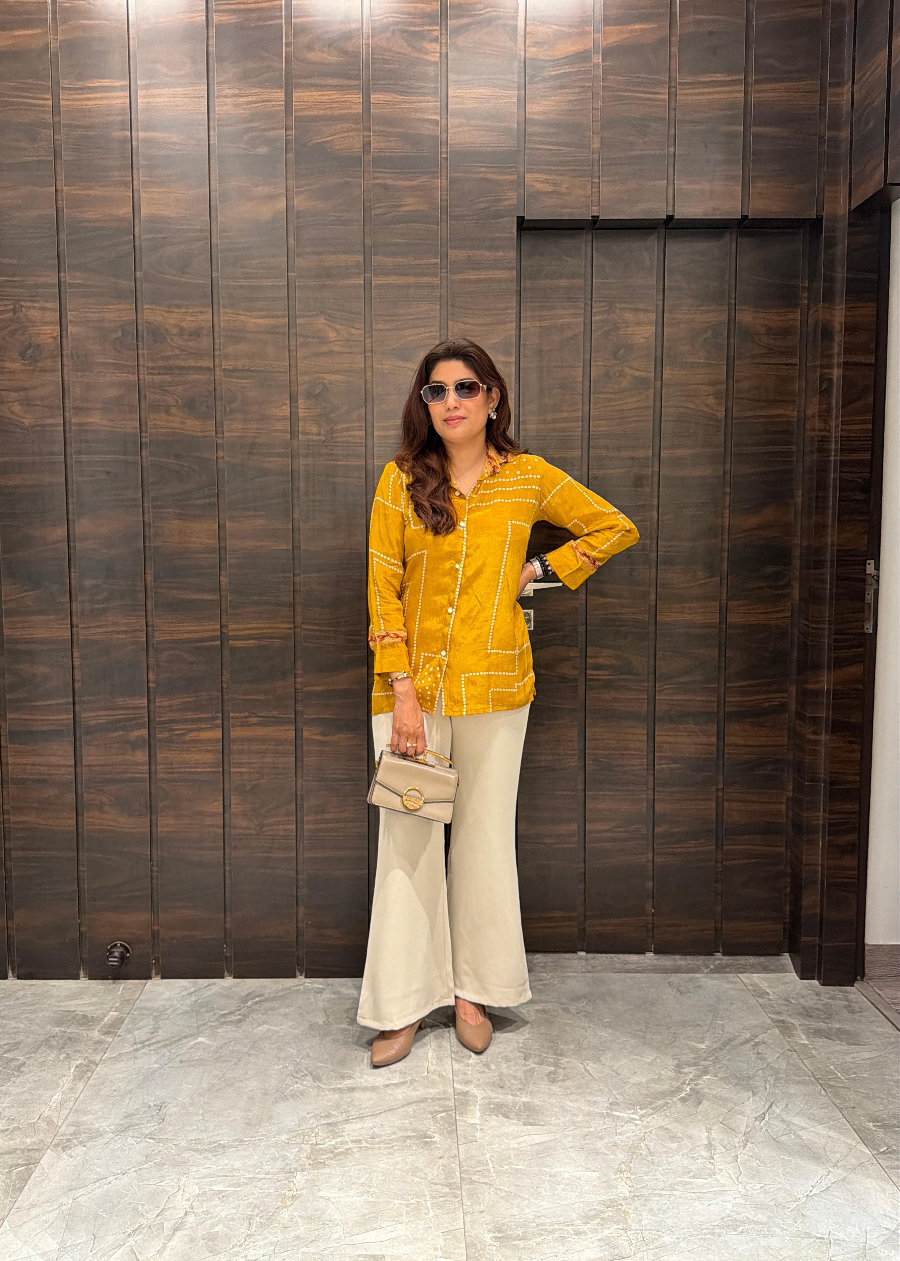 Bandani Kalamkari Shirt Crepe (Mustard)