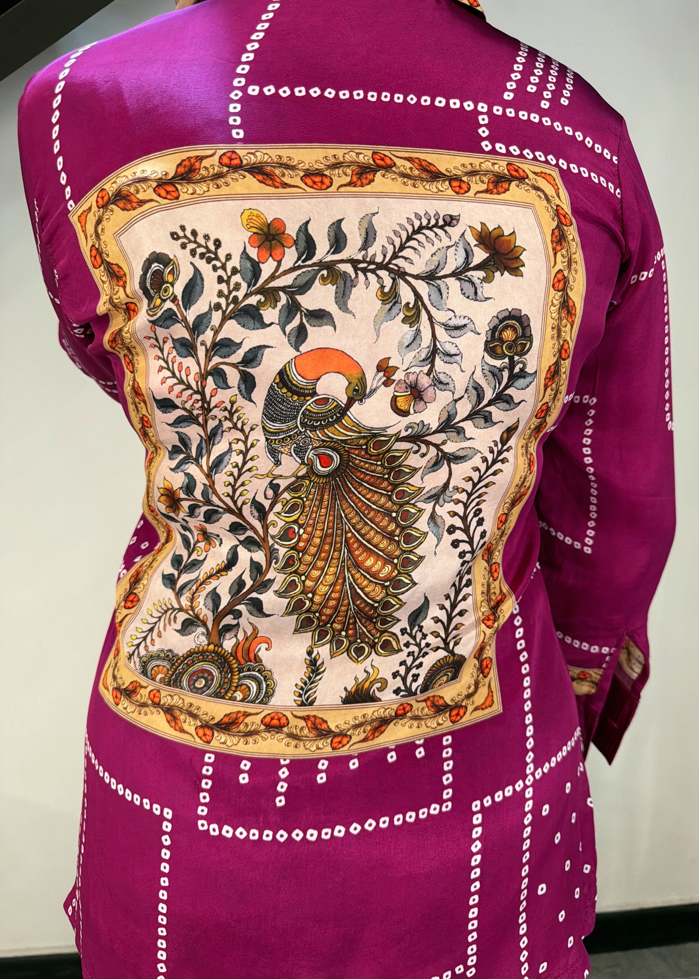 Bandani Kalamkari Shirt Crepe (Magenta)