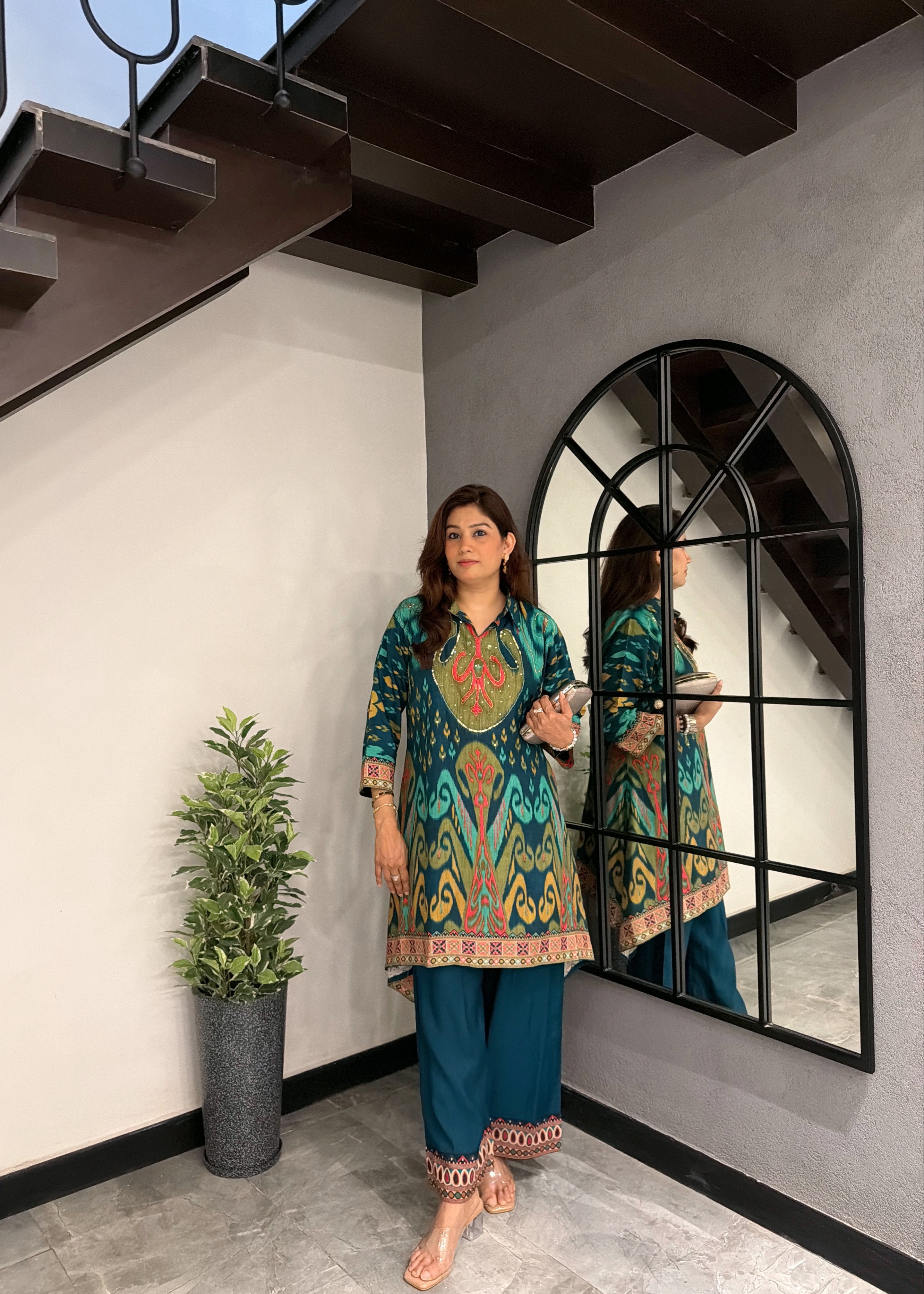 Emerald Royale Ikkat Choga Style