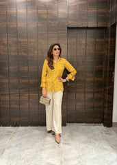 Bandani Kalamkari Shirt Crepe (Mustard)