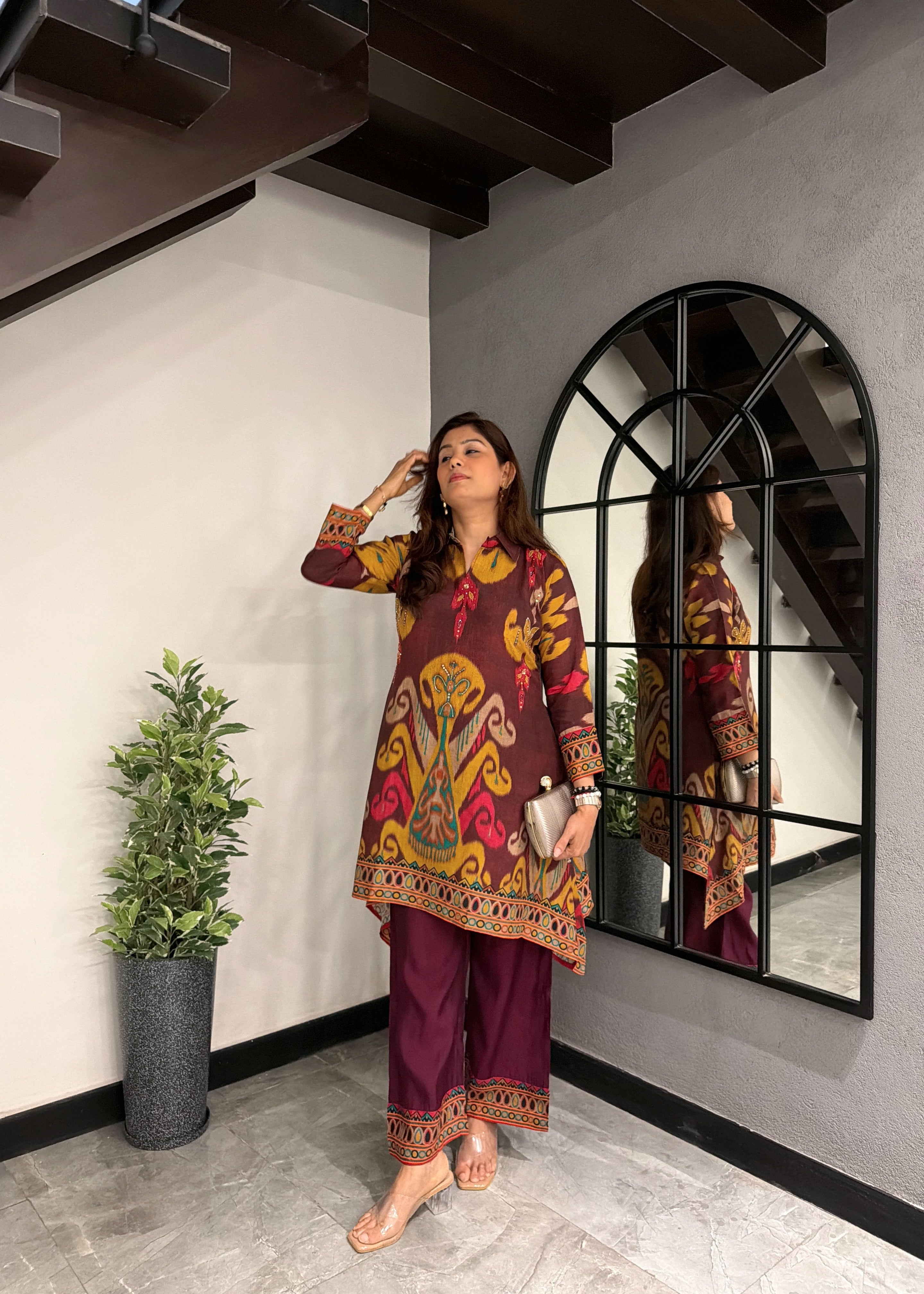 Ruby Royale Ikkat Choga Set